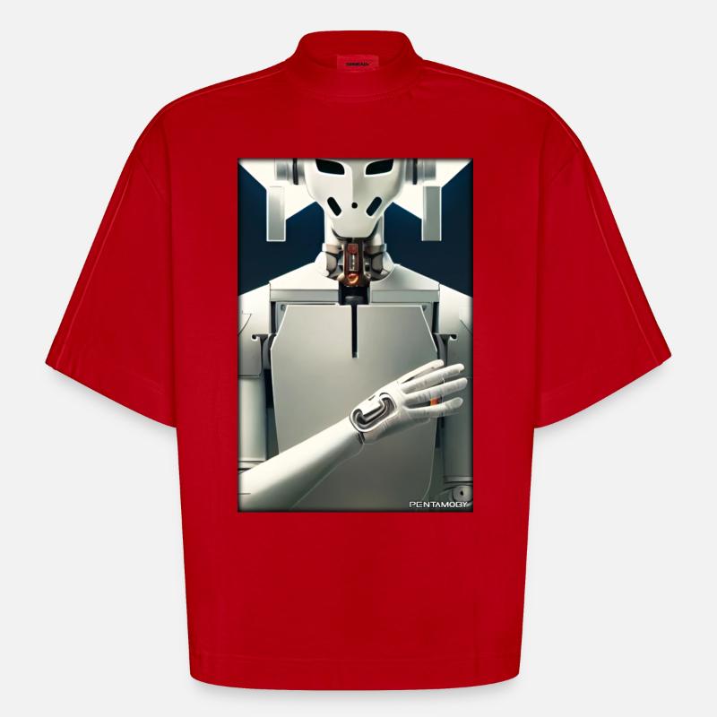 Robot Future Technology Science Android - Heavyweight Oversized Organic Boxy T-Shirt Made in EU - red
