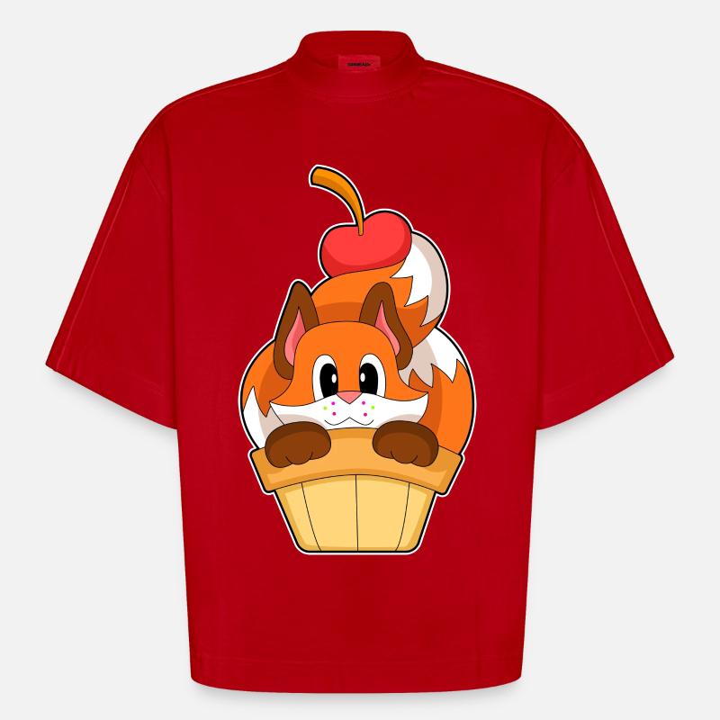 Fuchs Eiswaffel Kirsche - Heavyweight Oversized Organic Boxy T-Shirt Made in EU - Rot