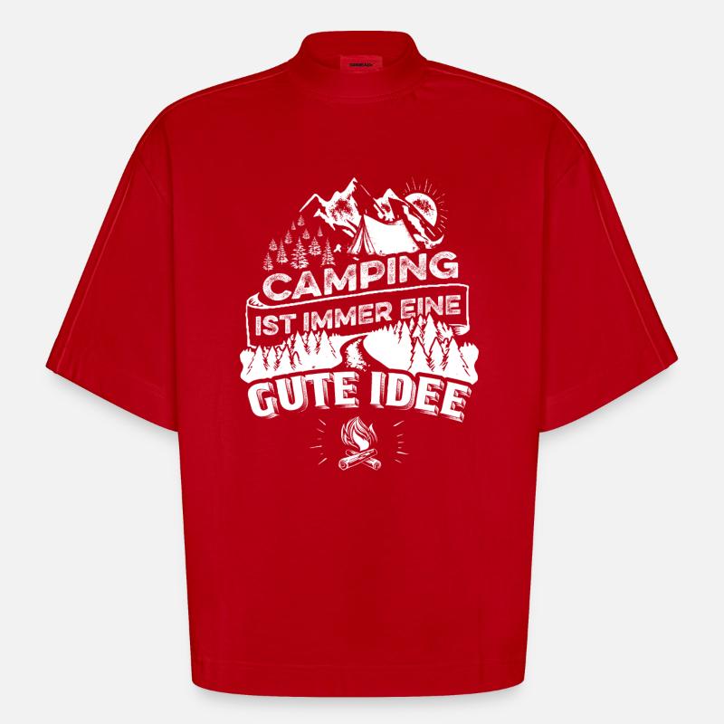 Camping eine gute Idee - Heavyweight Oversized Organic Boxy T-Shirt Made in EU - Rot