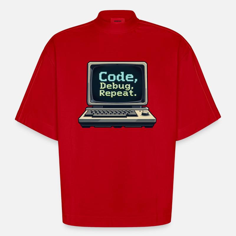 Code Debug Repeat - Software Engineer - Heavyweight Oversized Organic Boxy T-Shirt Made in EU - red