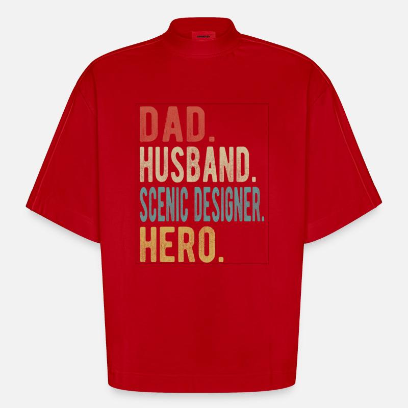 Scenic Designer Papa Ehemann Held - Heavyweight Oversized Organic Boxy T-Shirt Made in EU - Rot