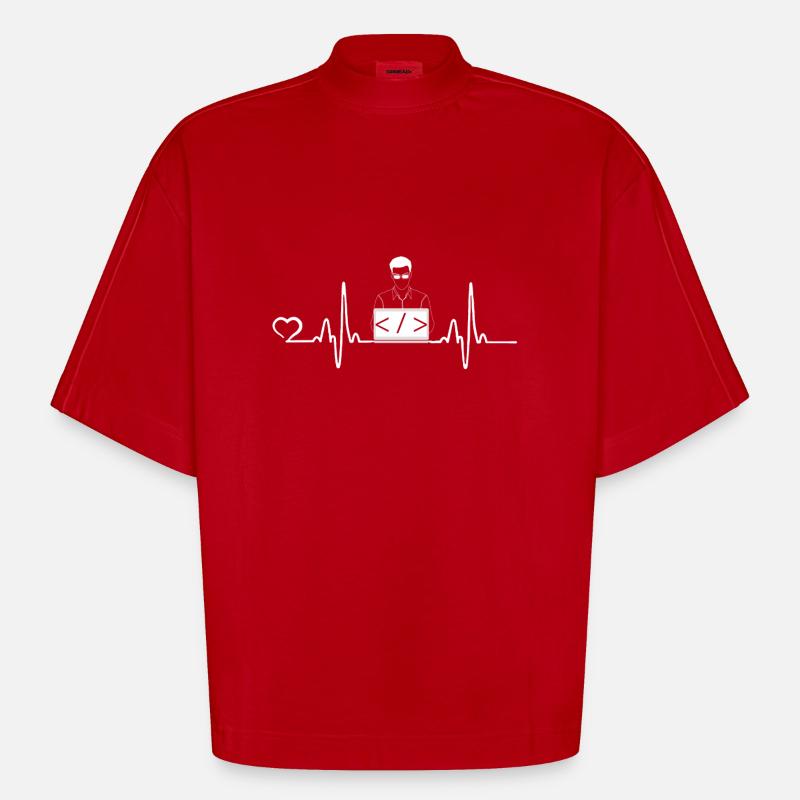 Programmierer Geschenke Herzschlag - Heavyweight Oversized Organic Boxy T-Shirt Made in EU - Rot