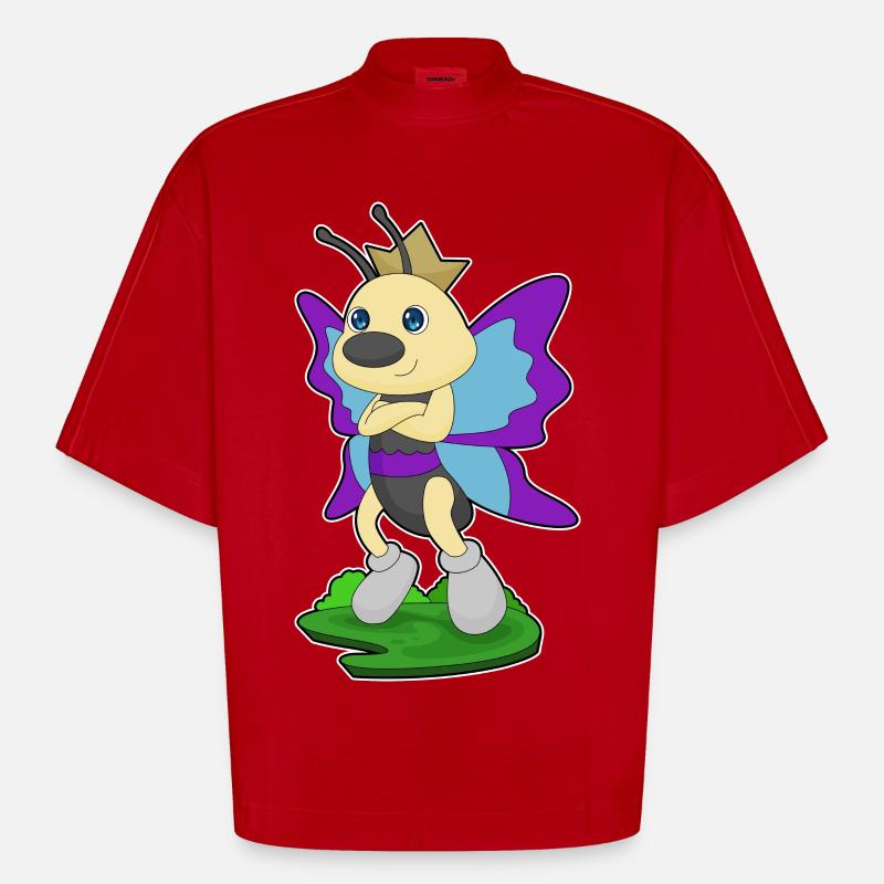 Couronne de princesse papillon - T-shirt bio épais oversize Boxy fabriqué en UE - rouge