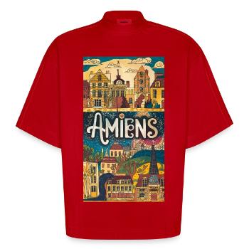 Amiens Cityscape Whimsy France City - Heavyweight Oversized Organic Boxy T-Shirt Made in EU - red - Front