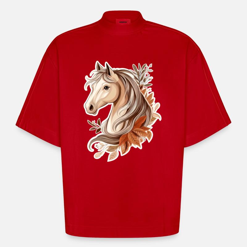 Pferd Herbst - Heavyweight Oversized Organic Boxy T-Shirt Made in EU - Rot