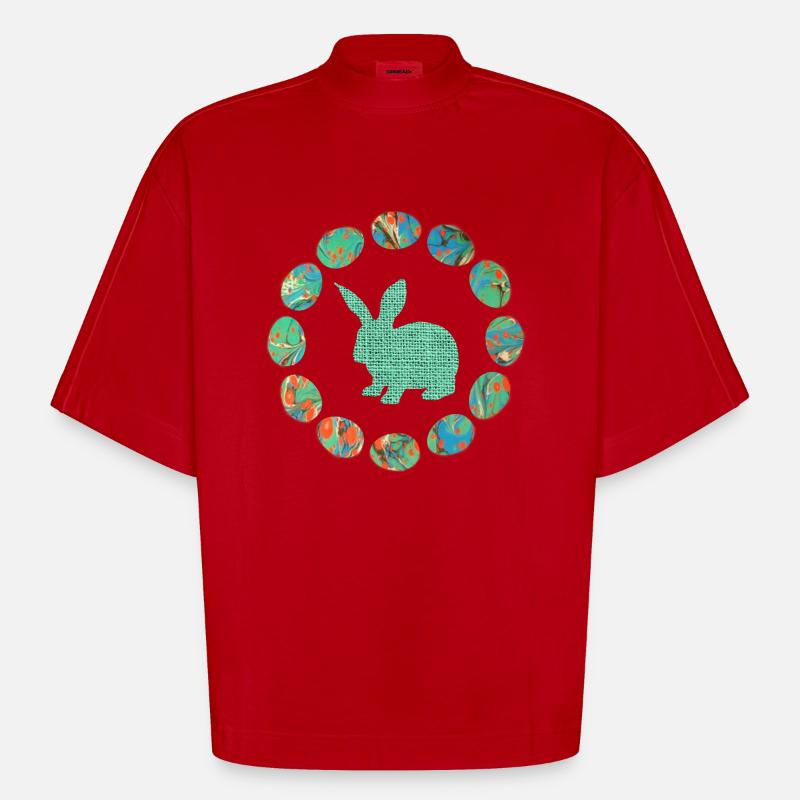 hase im eierkranz e 4 - Heavyweight Oversized Organic Boxy T-Shirt Made in EU - Rot