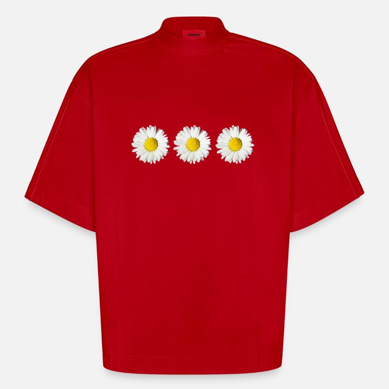 Gänseblümchen (3x) - Heavyweight Oversized Organic Boxy T-Shirt Made in EU - Rot