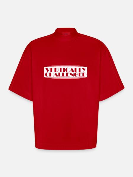 Vertically Challenged Funny Short People Joke Men - Heavyweight Oversized Organic Boxy T-Shirt Made in EU - red
