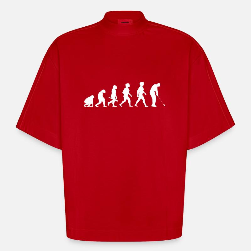 Evolution Golf Golfer Golfspieler Golfplatz - Heavyweight Oversized Organic Boxy T-Shirt Made in EU - Rot