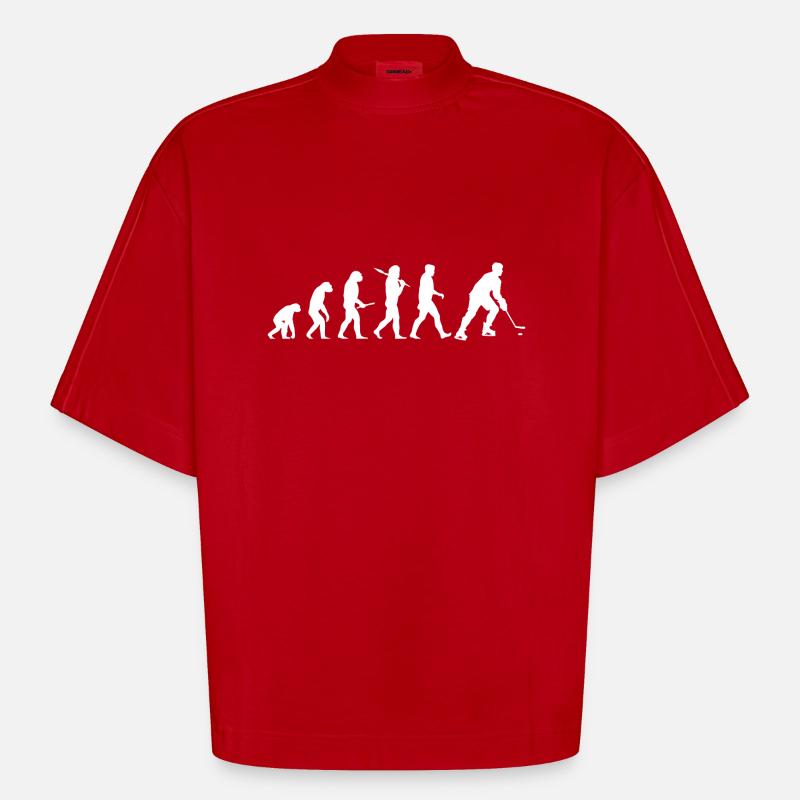 Évolution du hockey sur glace - T-shirt bio épais oversize Boxy fabriqué en UE - rouge