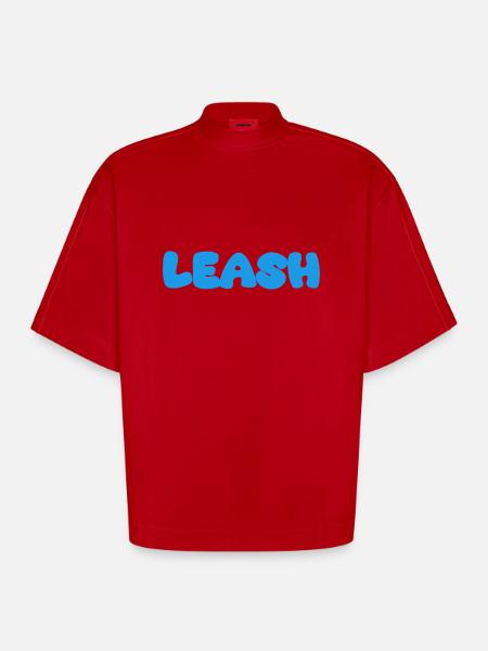 Leash Name Blue - Heavyweight Oversized Organic Boxy T-Shirt Made in EU - red