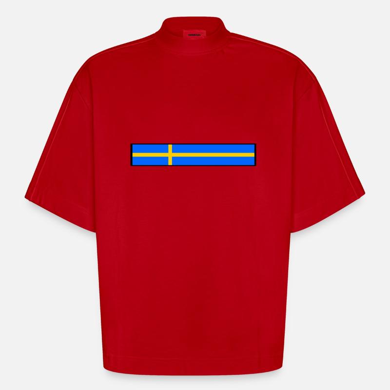 Drapeau suède - T-shirt bio épais oversize Boxy fabriqué en UE - rouge