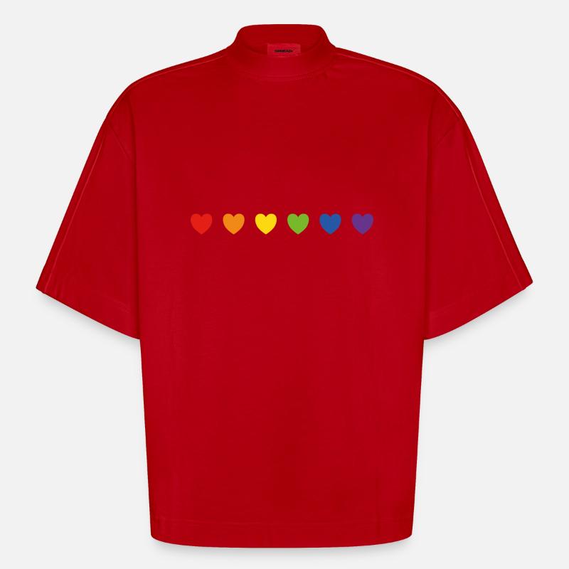 Regenbogen-Pride-Herzen - Heavyweight Oversized Organic Boxy T-Shirt Made in EU - Rot