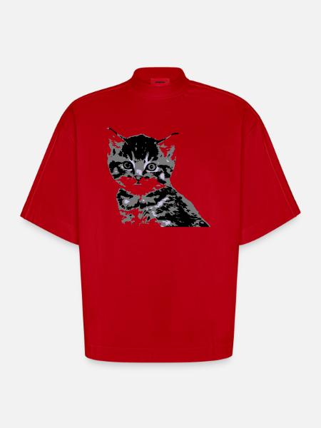 Katze Cat Katzengesicht - Heavyweight Oversized Organic Boxy T-Shirt Made in EU - Rot