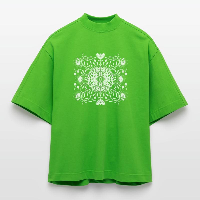 Folklore Pattern Heavyweight Oversized Organic Boxy T-Shirt Made in EU