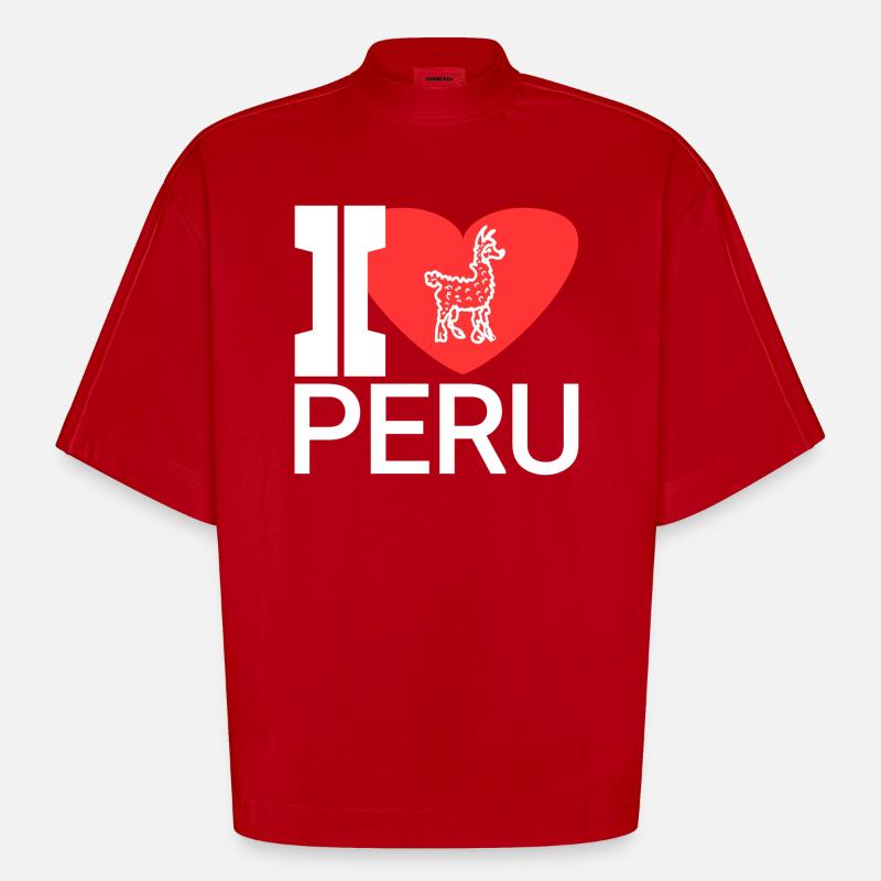 Pays préféré : le pérou - T-shirt bio épais oversize Boxy fabriqué en UE - rouge