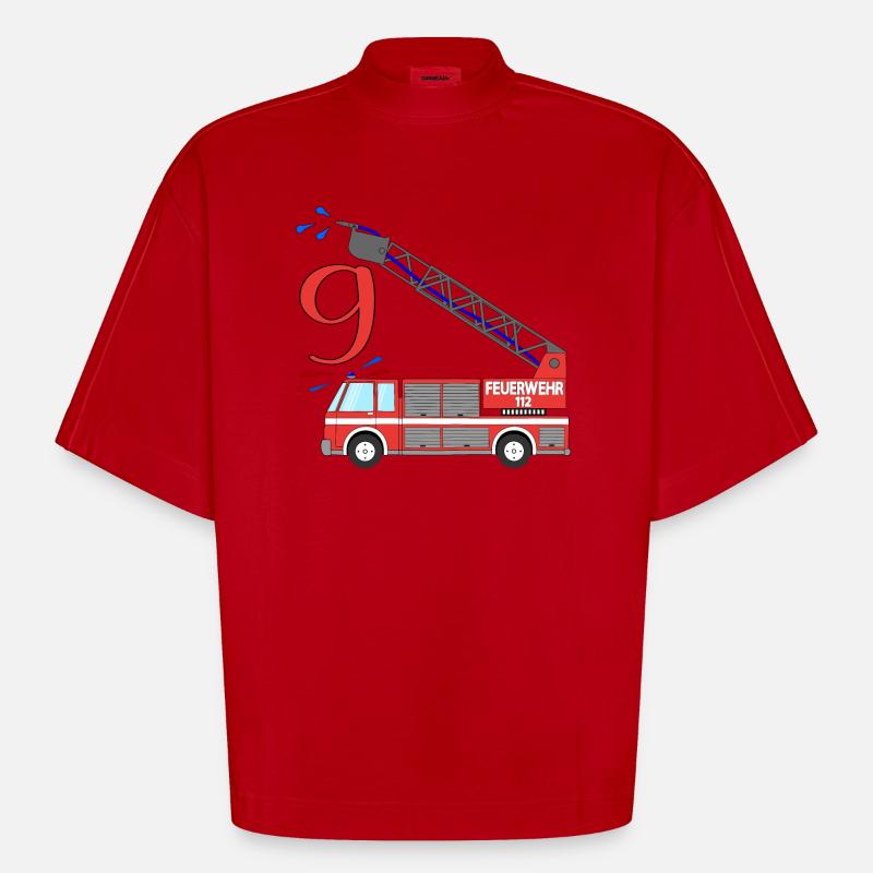 Fire engine 9th birthday - Heavyweight Oversized Organic Boxy T-Shirt Made in EU - red