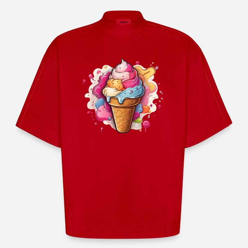 Leckeres buntes Softeis - Heavyweight Oversized Organic Boxy T-Shirt Made in EU - Rot