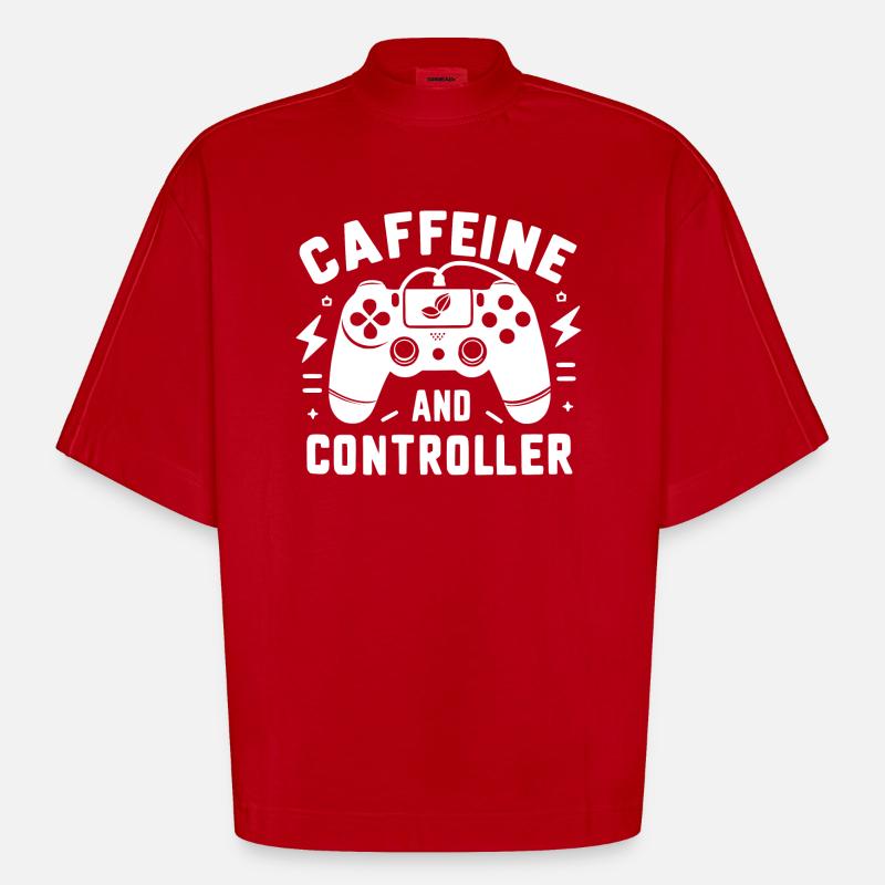 Koffein und Controller - Heavyweight Oversized Organic Boxy T-Shirt Made in EU - Rot