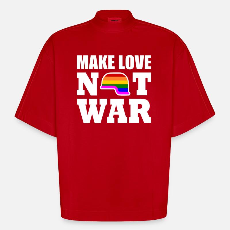 Make love not war - T-shirt bio épais oversize Boxy fabriqué en UE - rouge