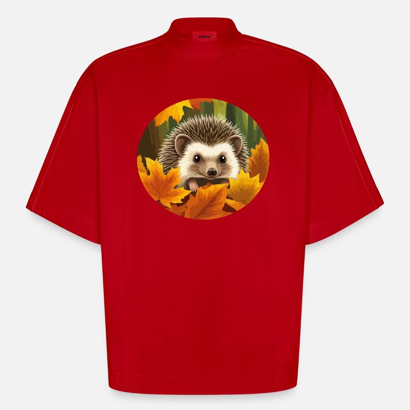 Igel zwischen den Blättern - Heavyweight Oversized Organic Boxy T-Shirt Made in EU - Rot