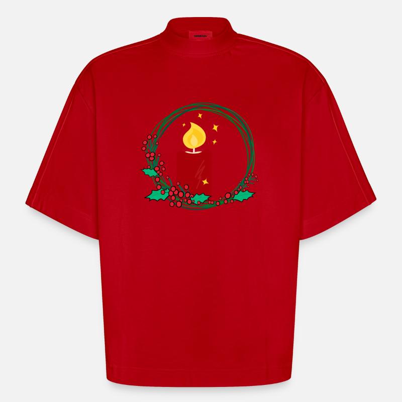 Weihnachtskranz mit Kerze - Heavyweight Oversized Organic Boxy T-Shirt Made in EU - Rot