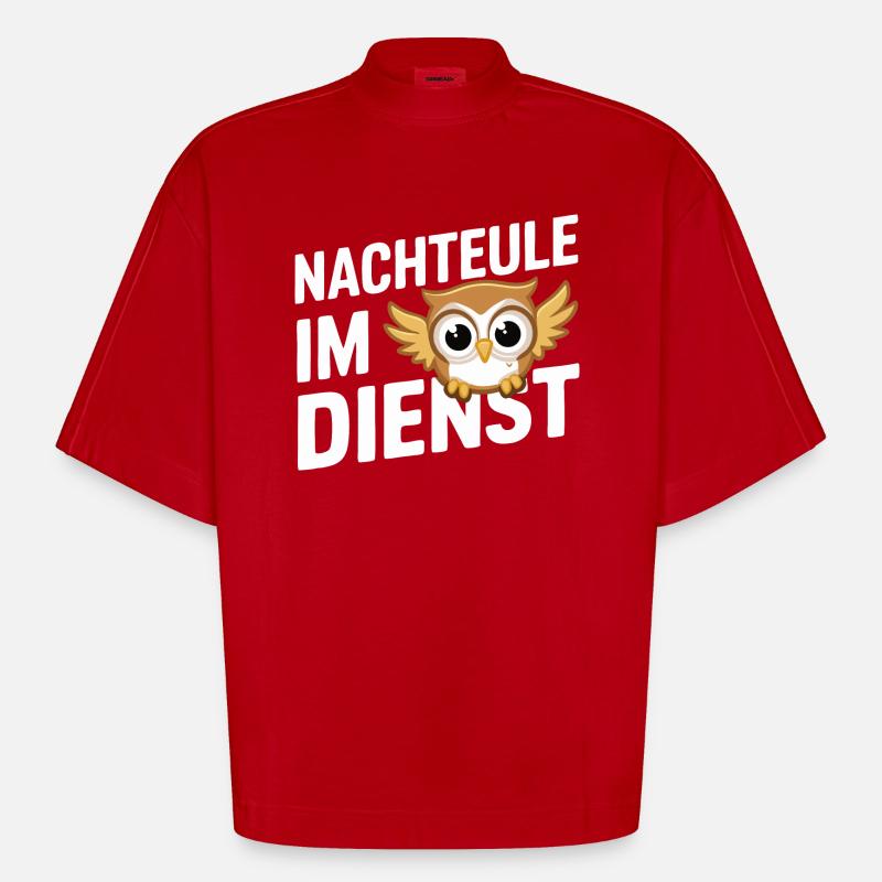 Nachteule Eule Eulen Vogel - Heavyweight Oversized Organic Boxy T-Shirt Made in EU - Rot