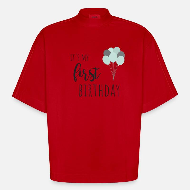C’est mon premier anniversaire - T-shirt bio épais oversize Boxy fabriqué en UE - rouge