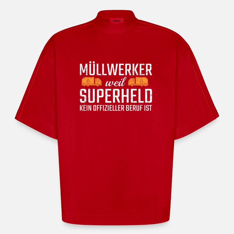 Müllwerker Superheld - Heavyweight Oversized Organic Boxy T-Shirt Made in EU - Rot
