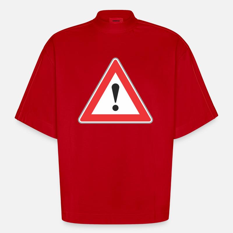 Point Road Sign d'exclamation - T-shirt bio épais oversize Boxy fabriqué en UE - rouge