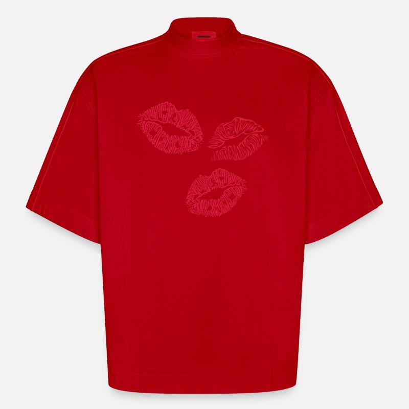 lips - Heavyweight Oversized Organic Boxy T-Shirt Made in EU - red