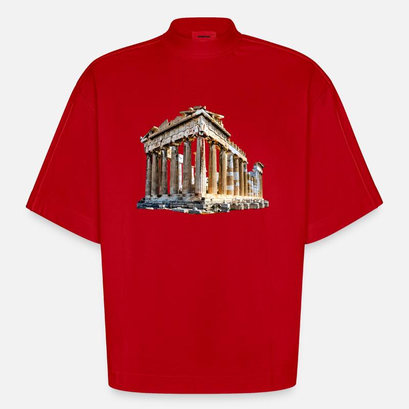 Points de repère de Grèce - T-shirt bio épais oversize Boxy fabriqué en UE - rouge