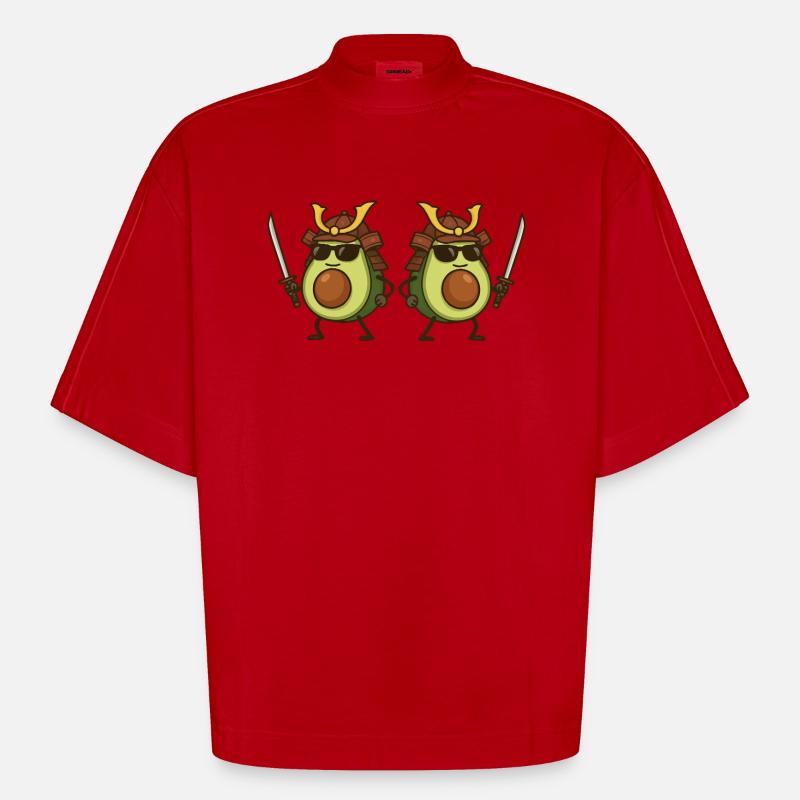 Avocado Samurai 2 - Heavyweight Oversized Organic Boxy T-Shirt Made in EU - red