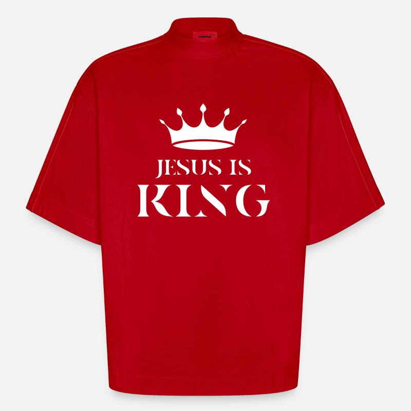 Jésus est roi, chrétien - T-shirt bio épais oversize Boxy fabriqué en UE - rouge