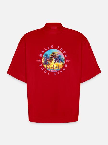 Malle Tour Palmen - Heavyweight Oversized Organic Boxy T-Shirt Made in EU - Rot