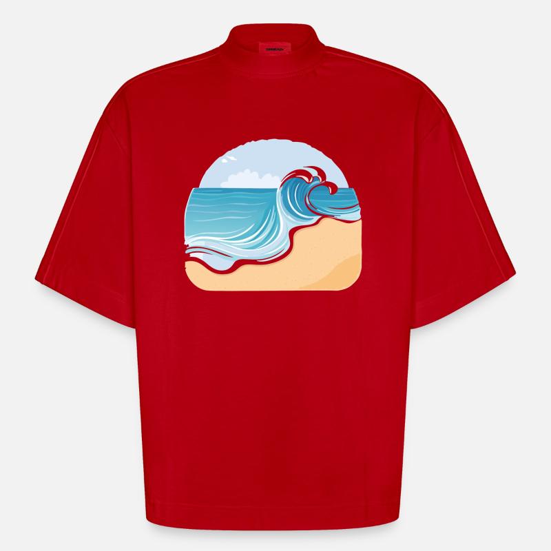 Plage de sable - T-shirt bio épais oversize Boxy fabriqué en UE - rouge