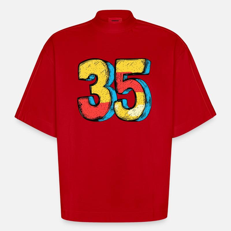 Bande dessinée à 35 numéros - T-shirt bio épais oversize Boxy fabriqué en UE - rouge