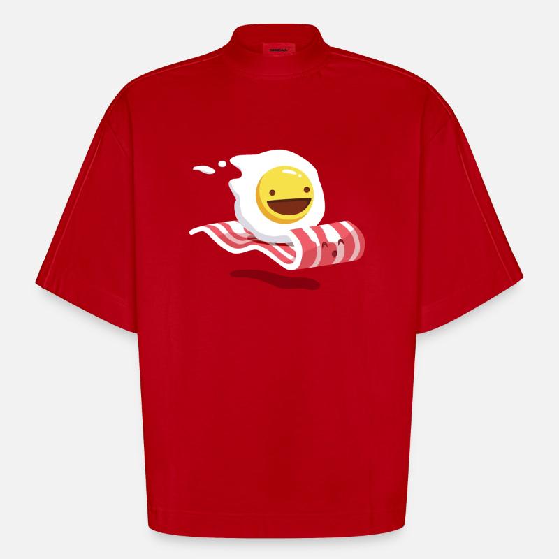 Egg Bacon Buddies - T-shirt bio épais oversize Boxy fabriqué en UE - rouge