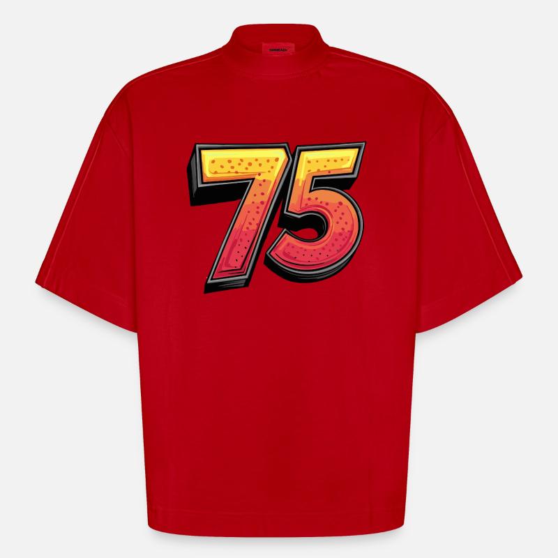 Bande dessinée à 75 numéros - T-shirt bio épais oversize Boxy fabriqué en UE - rouge