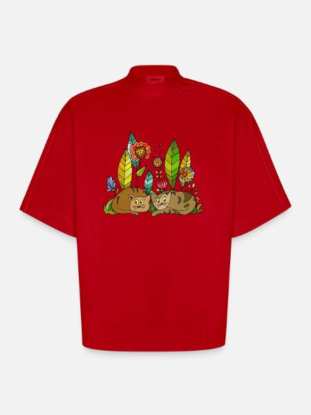 Cats - Heavyweight Oversized Organic Boxy T-Shirt Made in EU - red