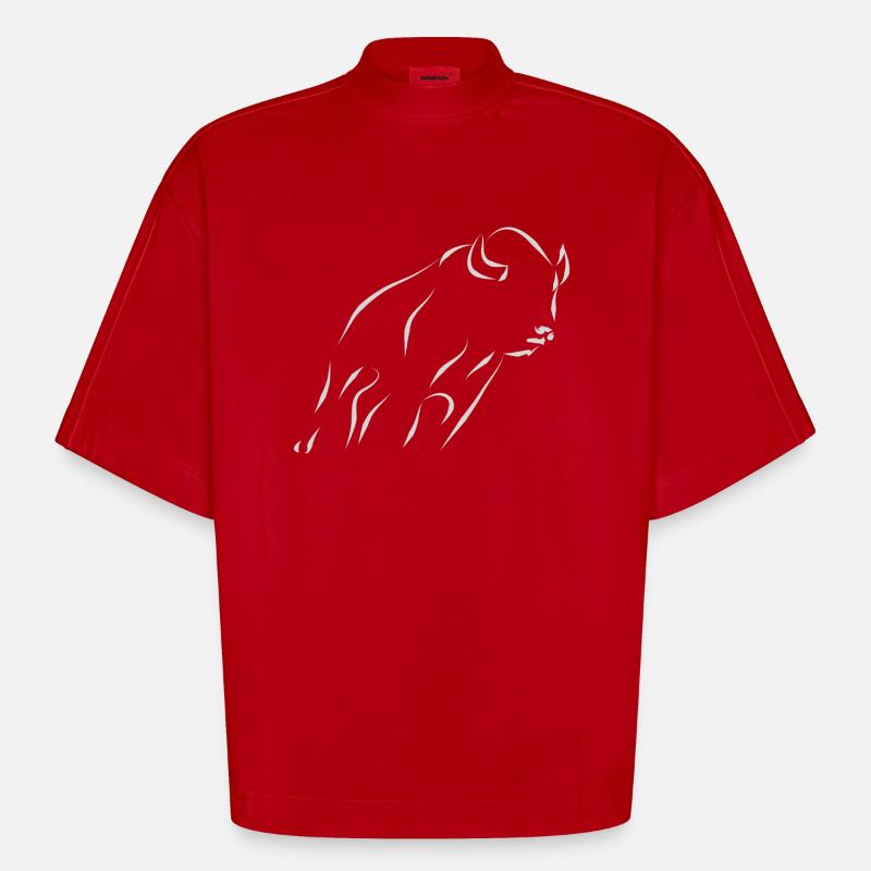 Bison - hellgrau - Heavyweight Oversized Organic Boxy T-Shirt Made in EU - Rot