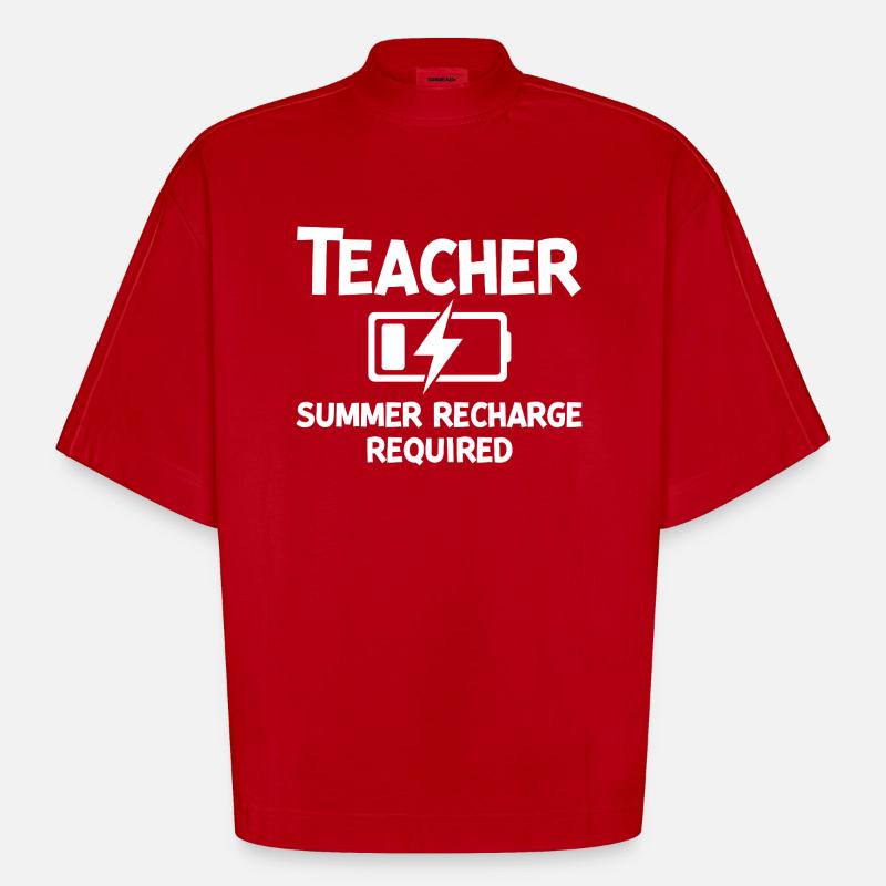 Teacher Summer Recharge Required - Heavyweight Oversized Organic Boxy T-Shirt Made in EU - red