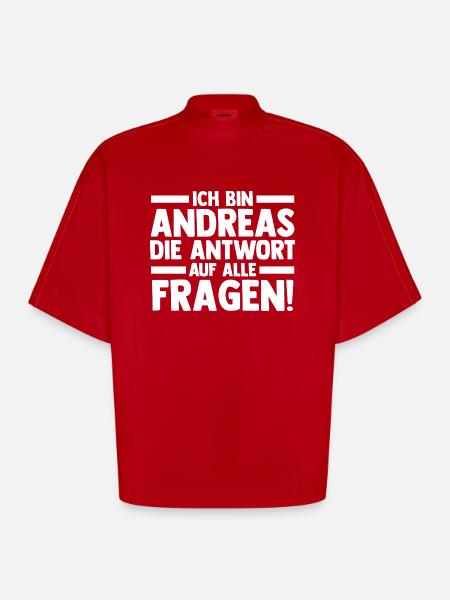First name Andreas - Heavyweight Oversized Organic Boxy T-Shirt Made in EU - red