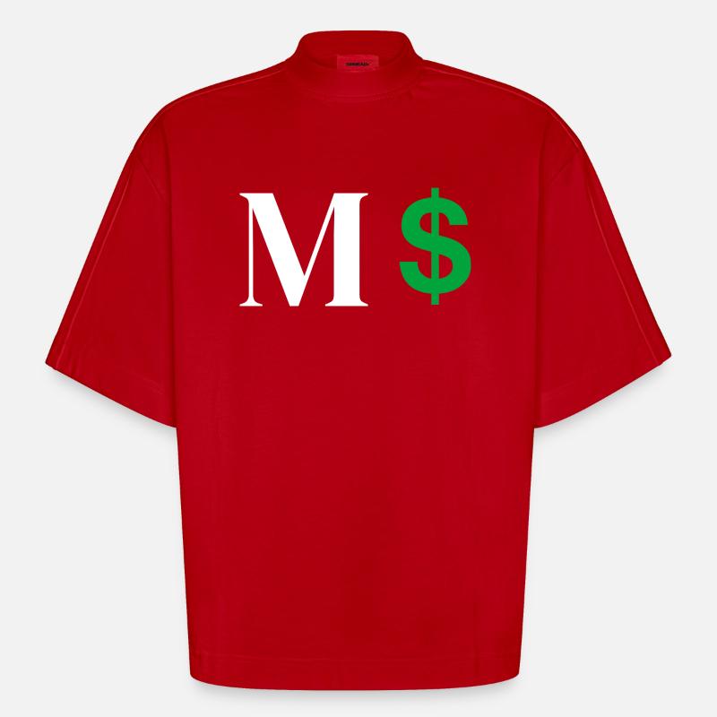Lettre m dollar - T-shirt bio épais oversize Boxy fabriqué en UE - rouge