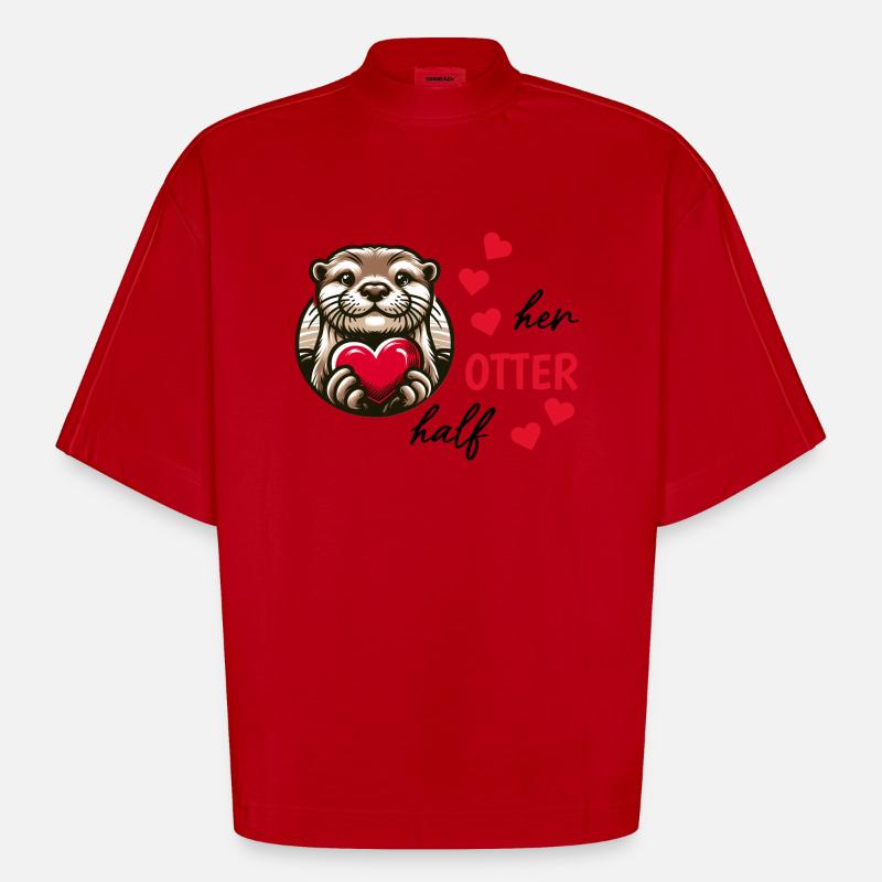 Otter half liebe geschenk - Heavyweight Oversized Organic Boxy T-Shirt Made in EU - Rot