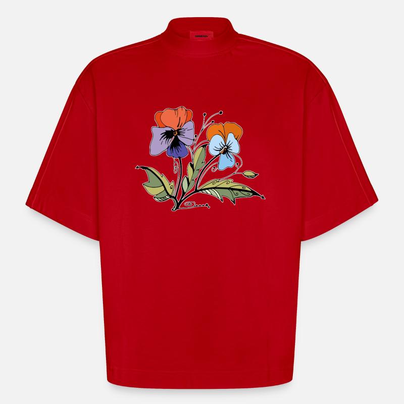 Flowers - Heavyweight Oversized Organic Boxy T-Shirt Made in EU - red