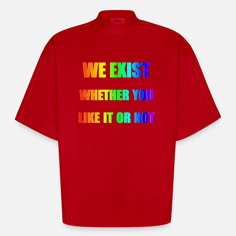We Exist - Rainbow Gradient - Heavyweight Oversized Organic Boxy T-Shirt Made in EU - red