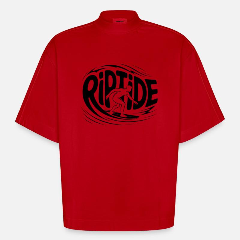Riptide - Logo de surfeur cool - T-shirt bio épais oversize Boxy fabriqué en UE - rouge