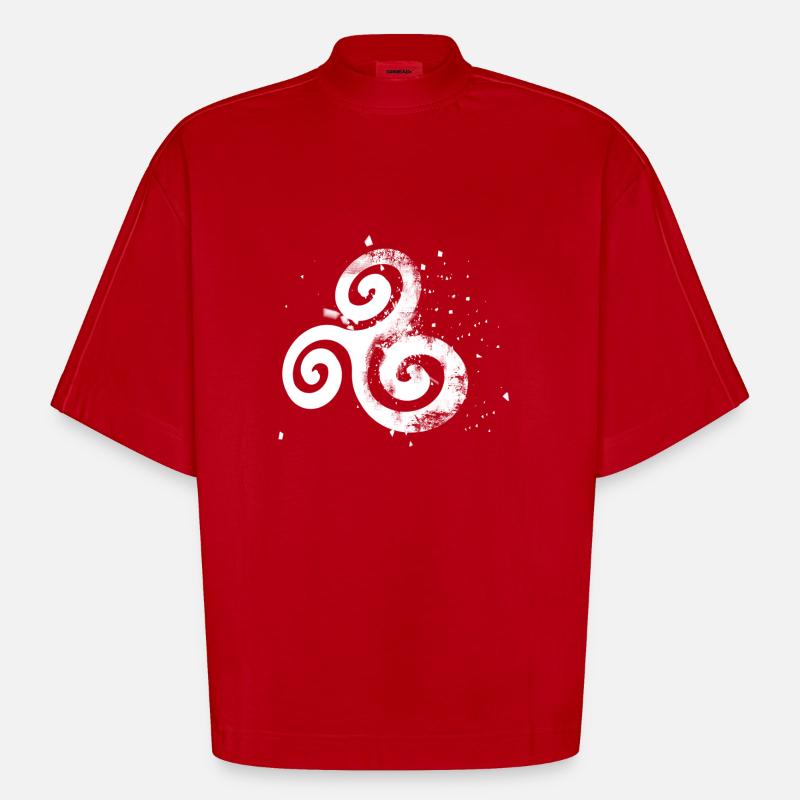 bzh triskell eclate 2 - T-shirt bio épais oversize Boxy fabriqué en UE - rouge