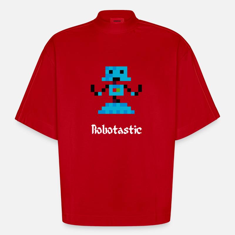 Robot 8 bits (Robotastic) - T-shirt bio épais oversize Boxy fabriqué en UE - rouge